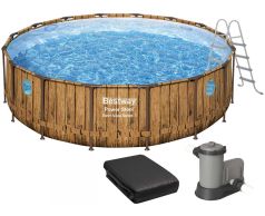 Каркасний басейн Bestway Дерево 56725 (488х122 см) з картриджним фільтром, драбиною та тентом