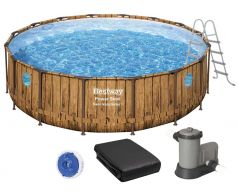 Каркасный бассейн Bestway Дерево 56725 (488х122 см) с картриджным фильтром, лестницей и тентом