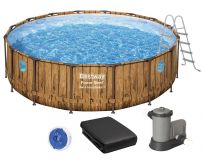 Каркасный бассейн Bestway Дерево 56725 (488х122 см) с картриджным фильтром, лестницей и тентом