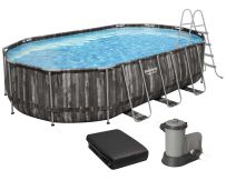 Каркасный бассейн Bestway Wood Style 5611R (610х366х122 см) с картриджным фильтром, лестницей и тентом