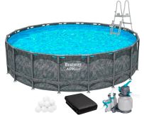 Каркасний басейн Bestway Grey 561KE (610х132 см) з піщаним фільтром, тентом та драбиною