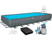 Каркасний басейн Bestway Grey 561KJ (956х488х132 см) з піщаним фільтром, тентом та драбиною