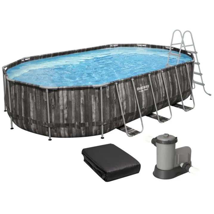 Каркасний басейн Bestway Wood Style 5611R (610х366х122 см) з картриджним фільтром, драбиною та тентом