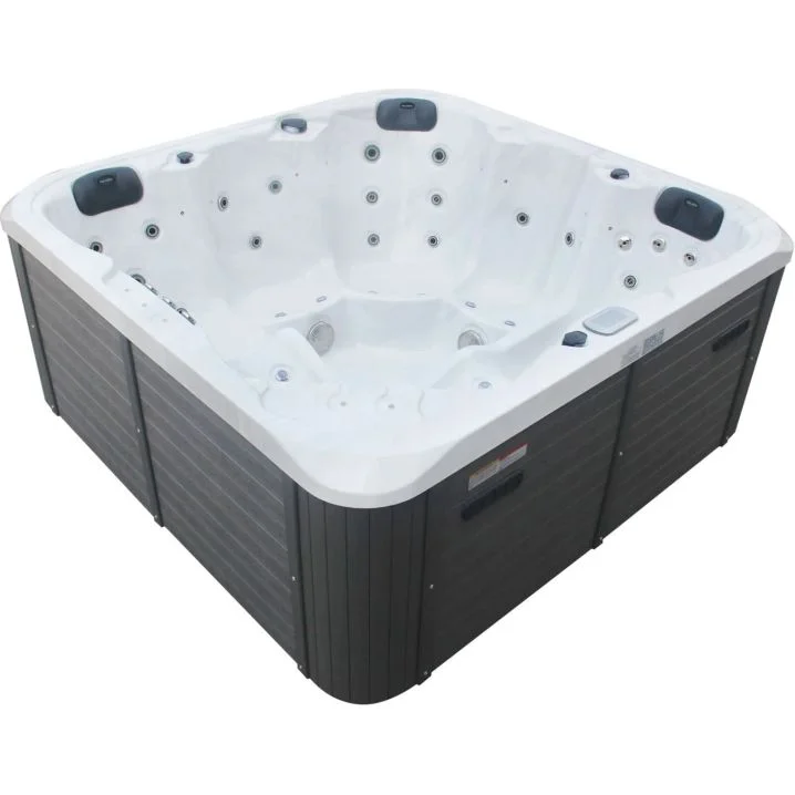 СПА-басейн Aquajoy Riviera (200х200х90 см), сріблясто-білий мармур, з динаміками та LED-підсвічуванням